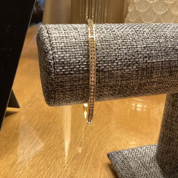 Goldtone Bangle Bracelelt with Clear Crystals - Picture 5 of 6